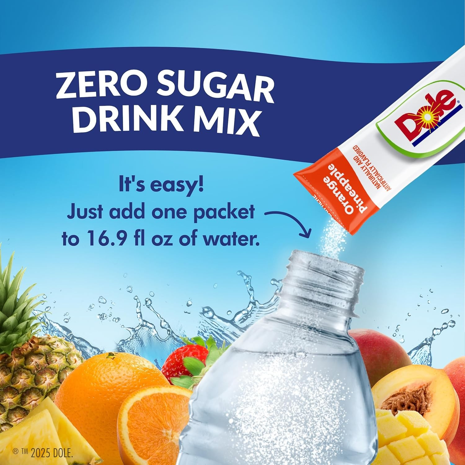 Dole Sugar-Free Powder Drink Mix Variety Pack, 30 On-the-Go Packets (Orange Pineapple, Peach Mango, Strawberry Pineapple)