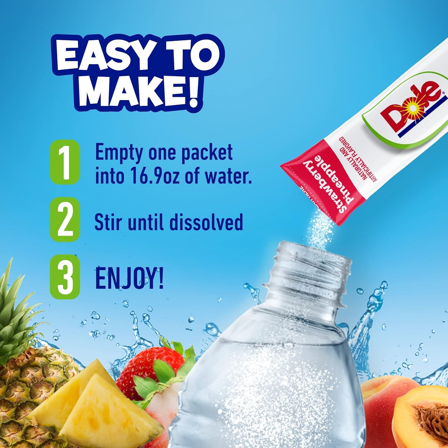 Dole Sugar-Free Powder Drink Mix Variety Pack, 30 On-the-Go Packets (Orange Pineapple, Peach Mango, Strawberry Pineapple)