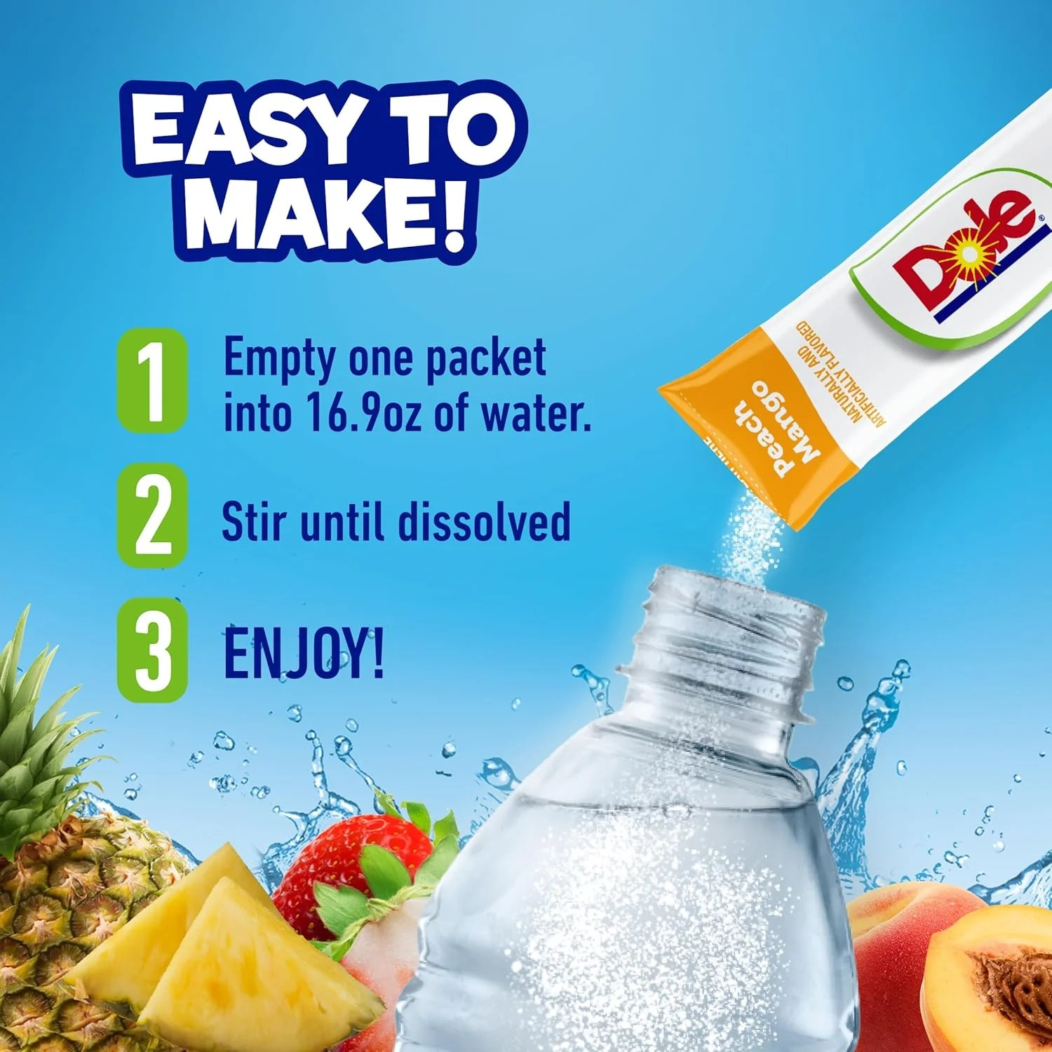 Dole Sugar-Free Powder Drink Mix Variety Pack, 30 On-the-Go Packets (Orange Pineapple, Peach Mango, Strawberry Pineapple)