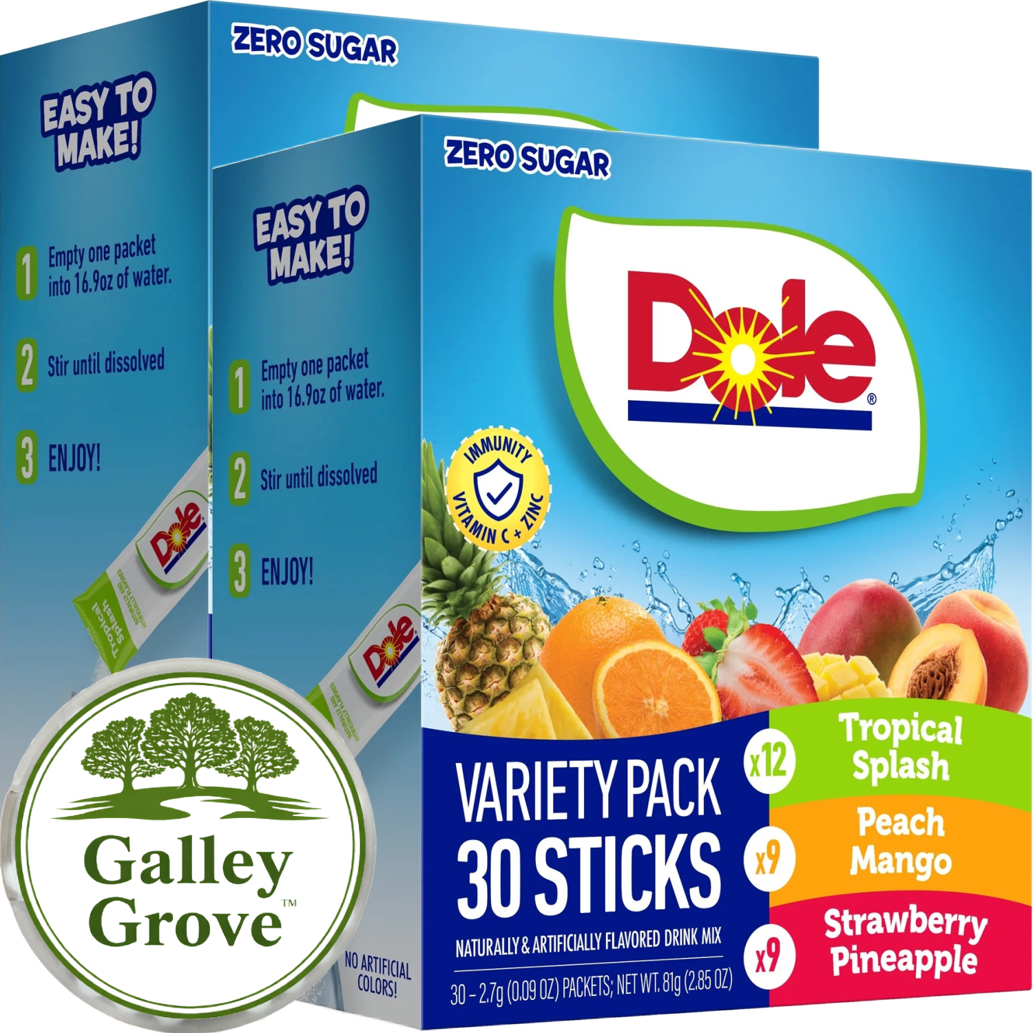 Dole Sugar-Free Drink Mix Variety, 30-ct (2-Pack) - (Orange Pineapple, Peach Mango, Strawberry Pineapple) with Galley Grove Mints