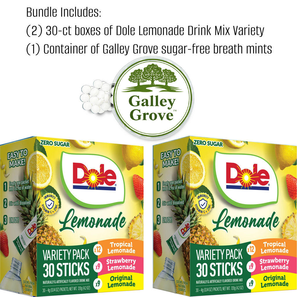 Dole Lemonade Zero Sugar Drink Mix Variety, 30-ct (2-Pack) With Galley Grove Mints