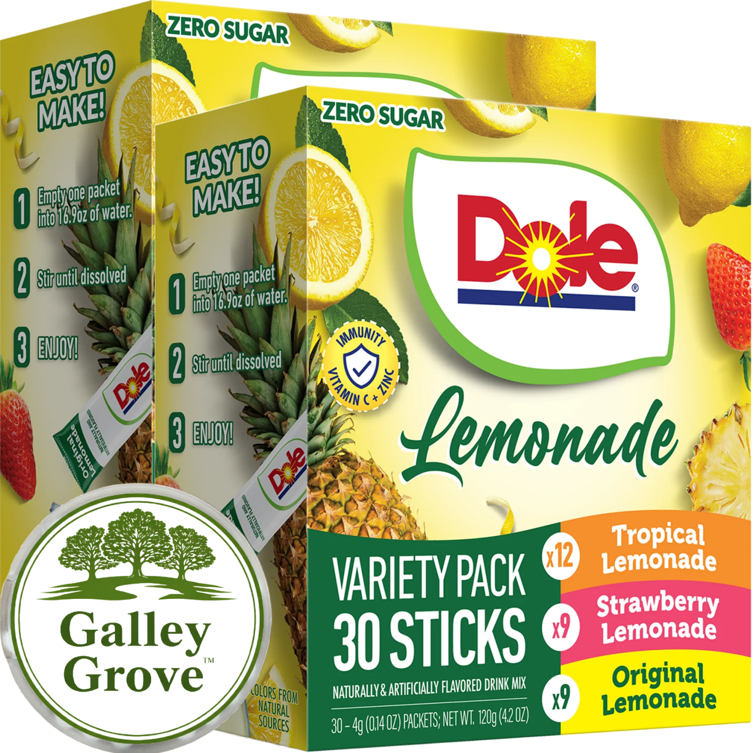 Dole Lemonade Zero Sugar Drink Mix Variety, 30-ct (2-Pack) With Galley Grove Mints