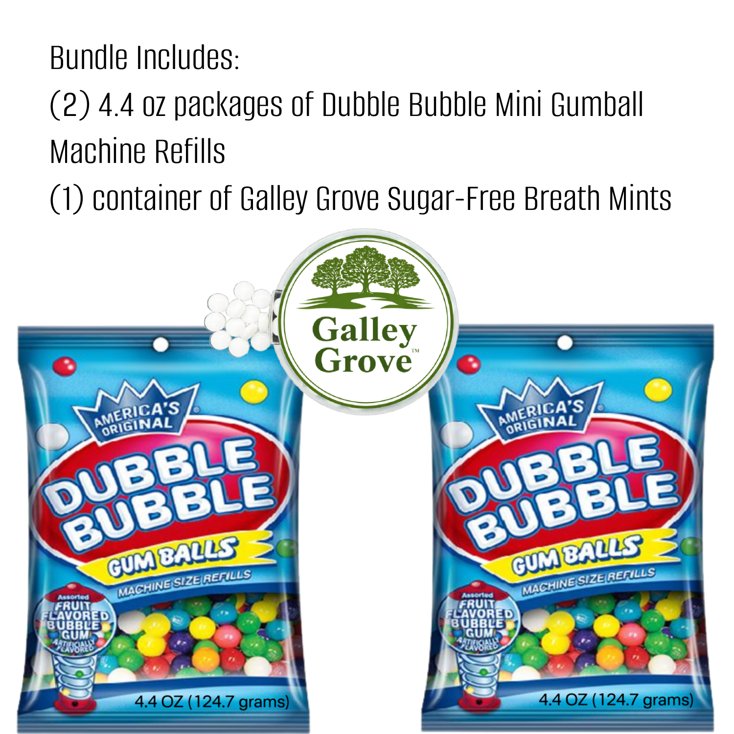 Dubble Bubble Mini Gumball Refill, 4.4 oz (2-Pack) with Galley Grove Mints