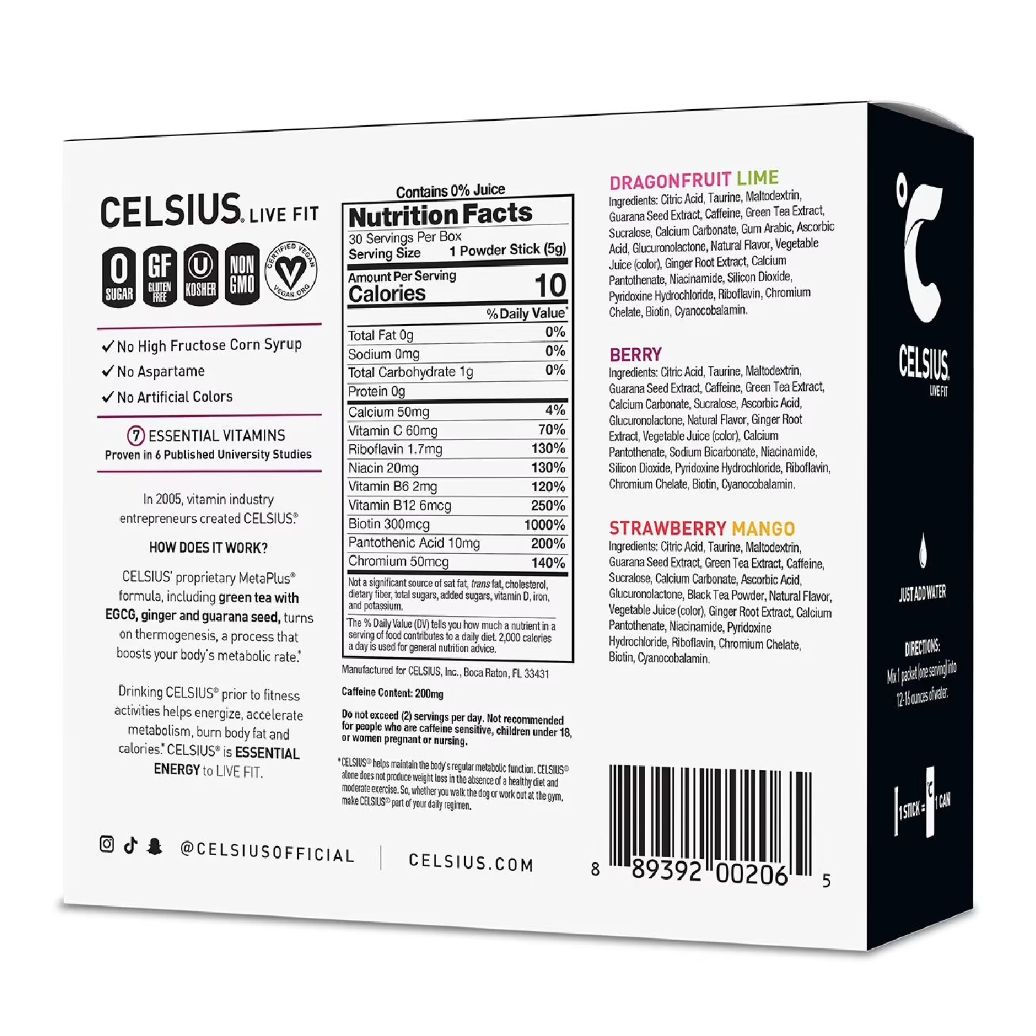 Celsius Essential Energy Zero Sugar Caffeine Powder Drink Mix, Variety Pack - 30 Packets